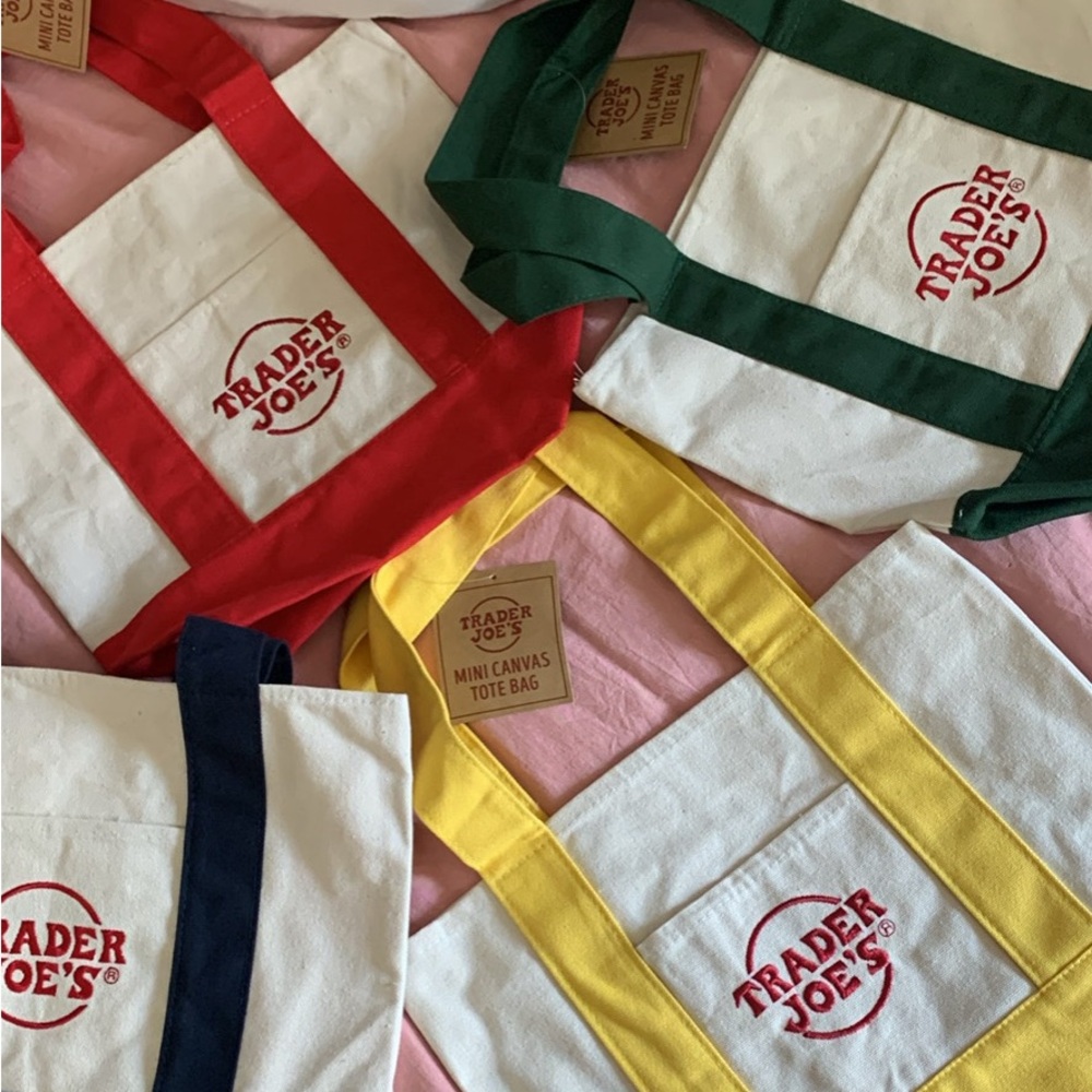 Trader Joe’s Set of 4 Mini Canvas Totes , Red,Green, Yellow, Blue